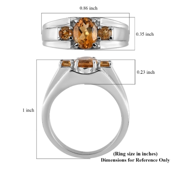 UNISEX STAINLESS STEEL CITRINE GEMSTONE MENS RING - Picture 5 of 5